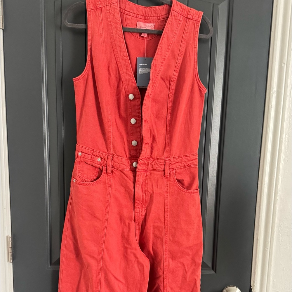 NWT Sleeveless Red Button-Front Jumpsuit